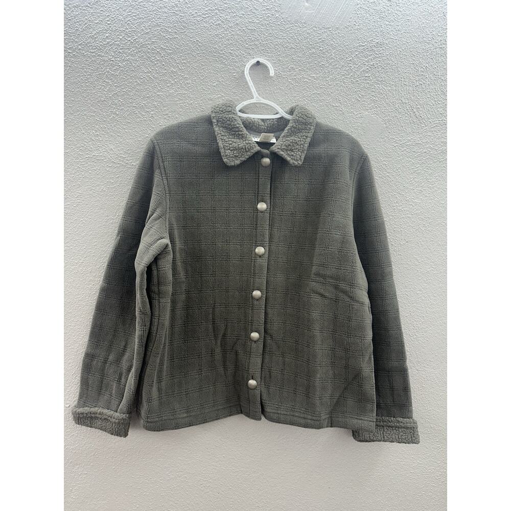 Freeport Studio Womens Berber Trim Fleece Jacket Size Medium Brown Button Up NWT